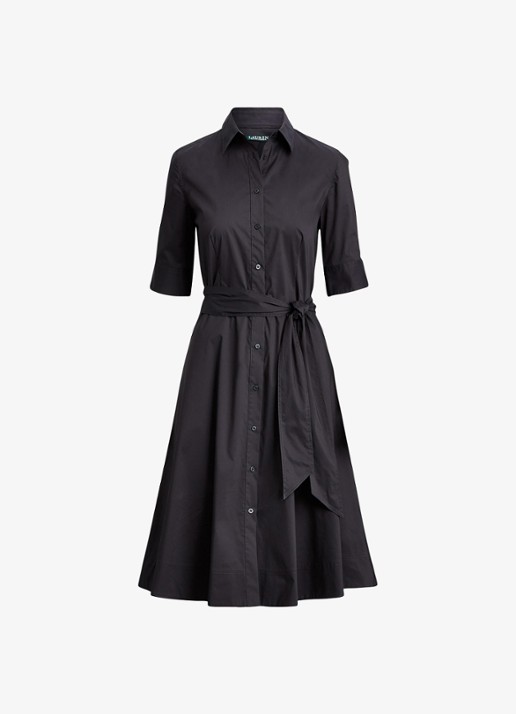 Ralph Lauren Overhemdjurk van katoenmix met ceintuur - voorkant 4 polo black / zwart