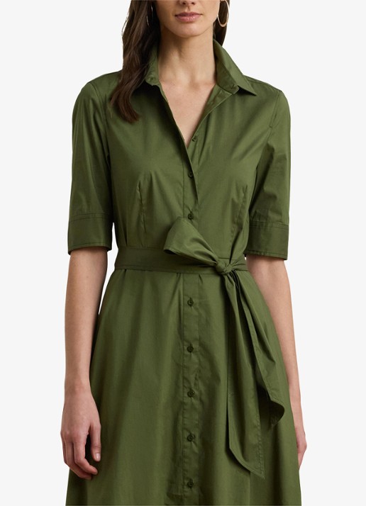 Ralph Lauren Overhemdjurk van katoenmix met ceintuur - detail 4 olive grove / groen