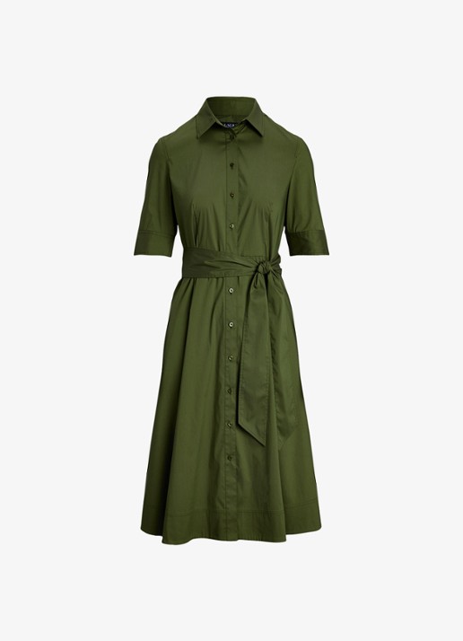 Ralph Lauren Overhemdjurk van katoenmix met ceintuur - voorkant 2 olive grove / groen