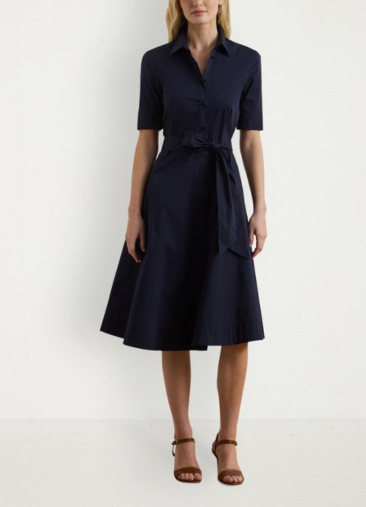 Ralph Lauren Overhemdjurk van katoenmix met ceintuur - voorkant blauw
