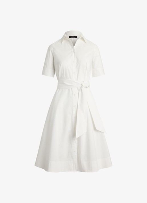 Ralph Lauren Overhemdjurk van katoenmix met ceintuur - voorkant 2 white / wit