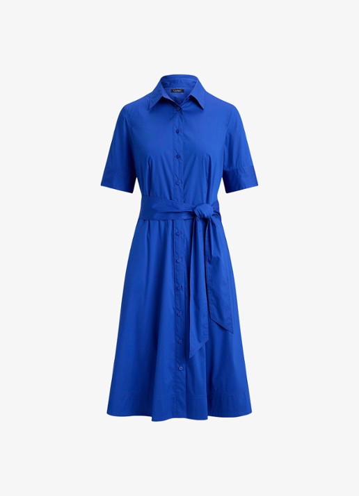 Ralph Lauren Overhemdjurk van katoenmix met ceintuur - voorkant 4 cruise royal / blauw