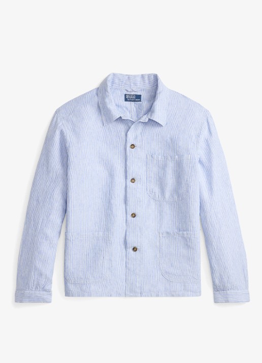 Ralph Lauren Overshirt van linnen met streepprint - voorkant 4 cabana blue white / blauw