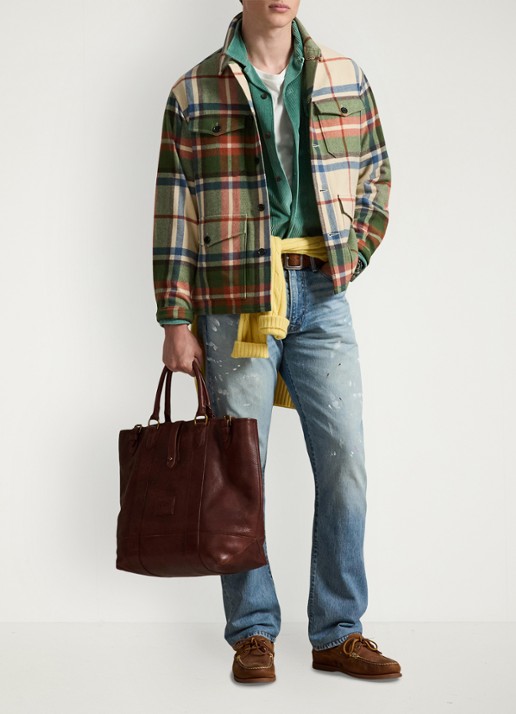Ralph Lauren Overshirt van wol met ruitdessin - voorkant 4 cream olive / groen