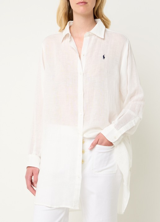 Ralph Lauren Oversized blouse in linnenblend met logoborduring - detail gebroken wit
