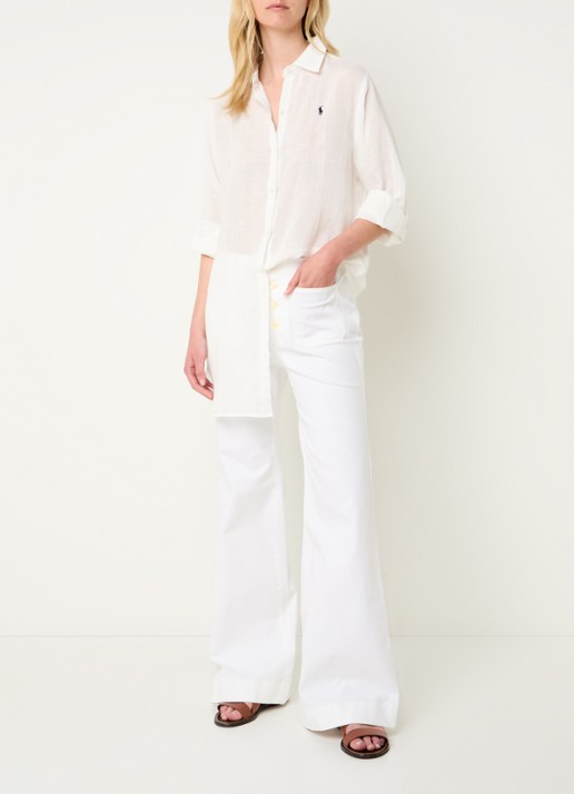 Ralph Lauren Oversized blouse in linnenblend met logoborduring - voorkant 4 gebroken wit