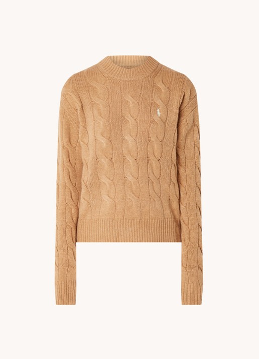 Ralph Lauren Oversized kabelgebreide pullover in kasjmierblend  - voorkant camel