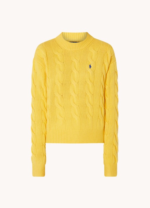 Ralph Lauren Oversized kabelgebreide pullover in kasjmierblend  - voorkant geel