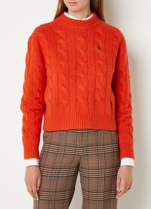 Ralph Lauren Oversized kabelgebreide pullover in kasjmierblend  - detail oranje