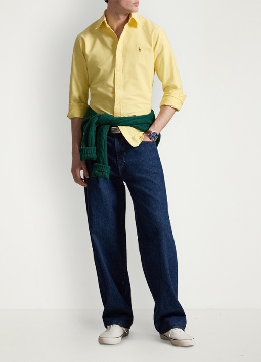 Ralph Lauren Oxford custom fit overhemd met button down kraag - detail 2 yellow oxford / geel