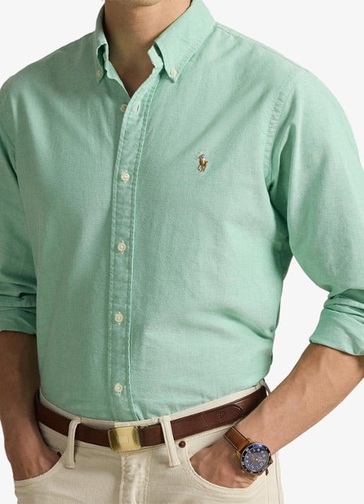 Ralph Lauren Oxford custom fit overhemd met button down kraag - detail 3 summer emerald / groen