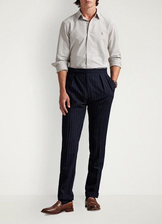 Ralph Lauren Oxford custom fit overhemd met button down kraag - voorkant 4 pale russet / grijs