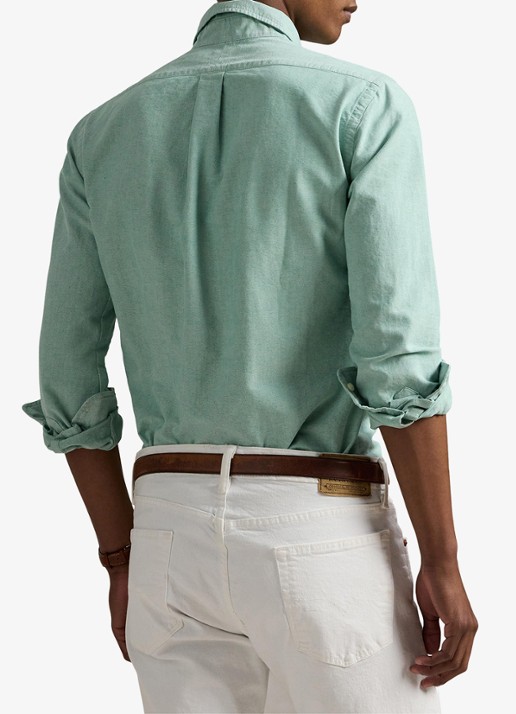 Ralph Lauren Oxford custom fit overhemd met button down kraag - achterkant hillside green / mintgroen