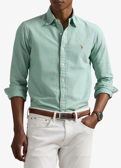 Ralph Lauren Oxford custom fit overhemd met button down kraag - detail 4 hillside green / mintgroen
