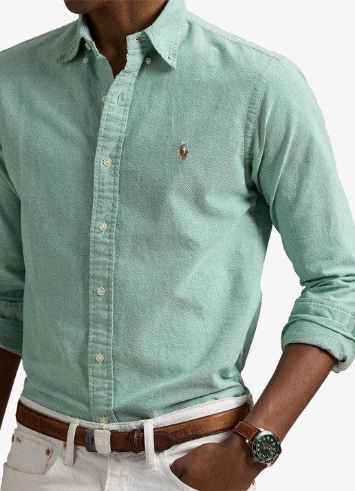 Ralph Lauren Oxford custom fit overhemd met button down kraag - detail 5 hillside green / mintgroen
