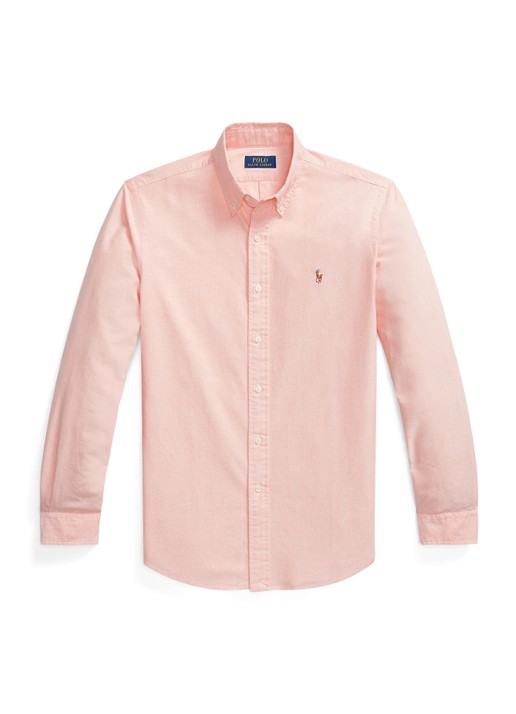 Ralph Lauren Oxford custom fit overhemd met button down kraag - voorkant peach