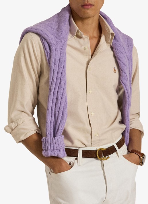 Ralph Lauren Oxford custom fit overhemd met button down kraag - voorkant 5 camel/white / camel