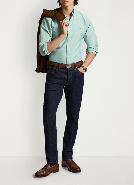 Ralph Lauren Oxford custom fit overhemd met button down kraag - detail scarab green / lichtgroen