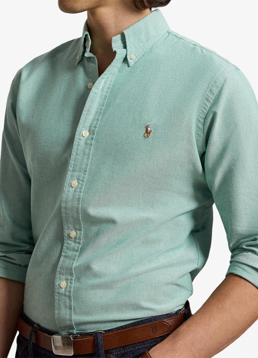 Ralph Lauren Oxford custom fit overhemd met button down kraag - detail 2 scarab green / lichtgroen