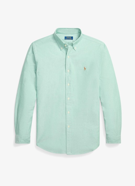 Ralph Lauren Oxford custom fit overhemd met button down kraag - voorkant 4 scarab green / lichtgroen