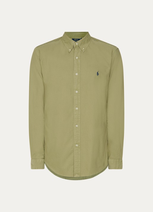 Ralph Lauren Oxford custom fit overhemd met logoborduring - voorkant 2 sage green / groen
