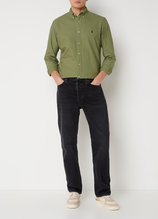 Ralph Lauren Oxford custom fit overhemd met logoborduring - voorkant 3 sage green / groen