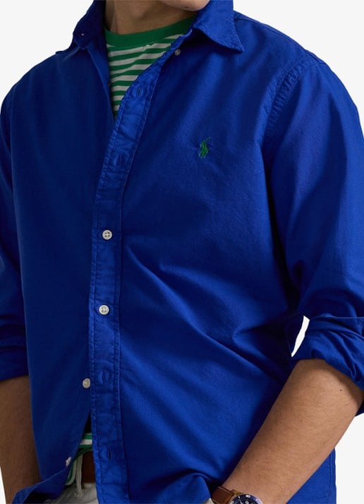 Ralph Lauren Oxford custom fit overhemd met logoborduring - detail 4 pacific royal / royaalblauw