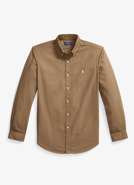 Ralph Lauren Oxford custom fit overhemd met logoborduring - voorkant 5 rl brown / bruin