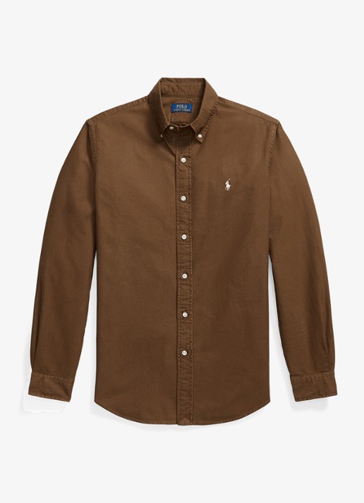 Ralph Lauren Oxford custom fit overhemd met logoborduring - voorkant 6 chestnut / lichtbruin