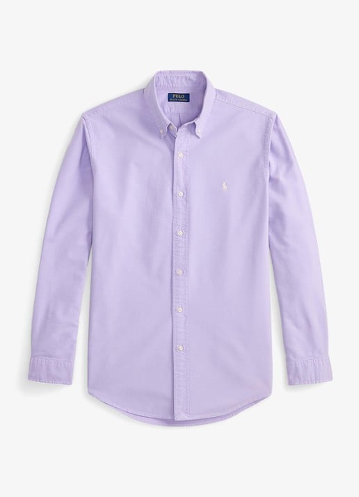 Ralph Lauren Oxford custom fit overhemd met logoborduring - voorkant powder purple / lichtpaars