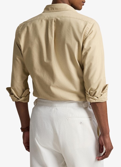 Ralph Lauren Oxford custom fit overhemd met logoborduring - achterkant 3 dune tan / beige
