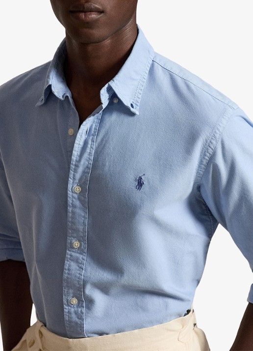 Ralph Lauren Oxford custom fit overhemd met logoborduring - detail 2 chambray blue / blauw