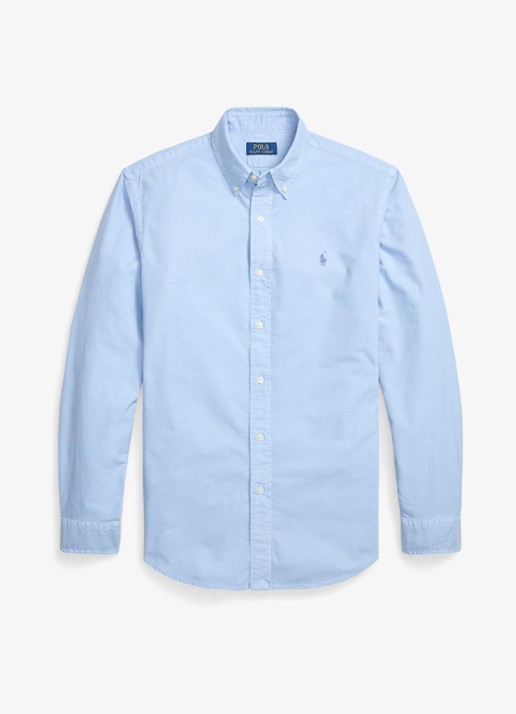 Ralph Lauren Oxford custom fit overhemd met logoborduring - voorkant 3 chambray blue / blauw