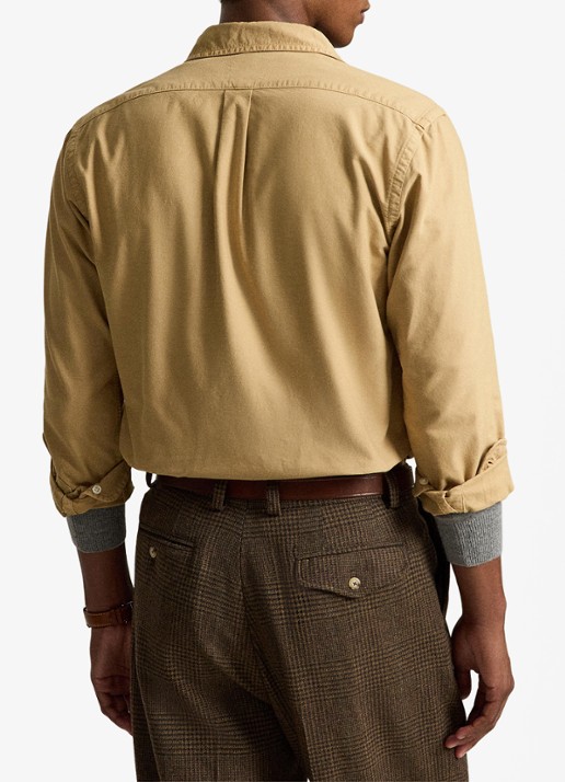 Ralph Lauren Oxford custom fit overhemd met logoborduring - achterkant 3 classic camel / camel