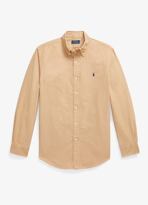 Ralph Lauren Oxford custom fit overhemd met logoborduring - voorkant classic camel / camel