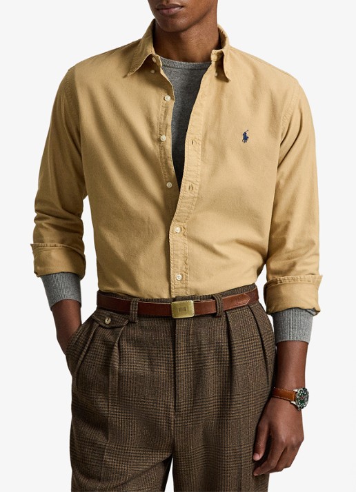 Ralph Lauren Oxford custom fit overhemd met logoborduring - voorkant 2 classic camel / camel
