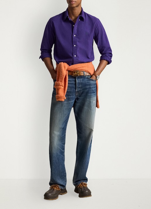 Ralph Lauren Oxford custom fit overhemd met logoborduring - detail medieval purple / paars