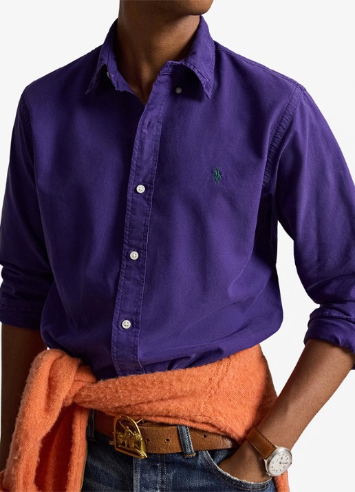 Ralph Lauren Oxford custom fit overhemd met logoborduring - detail 2 medieval purple / paars