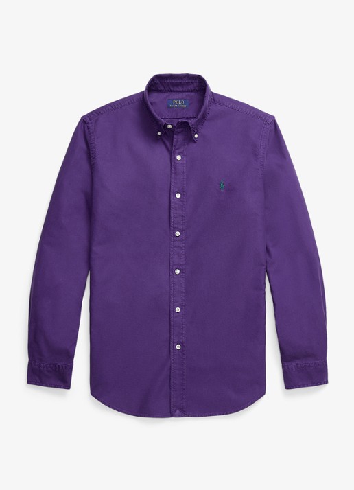Ralph Lauren Oxford custom fit overhemd met logoborduring - voorkant 3 medieval purple / paars