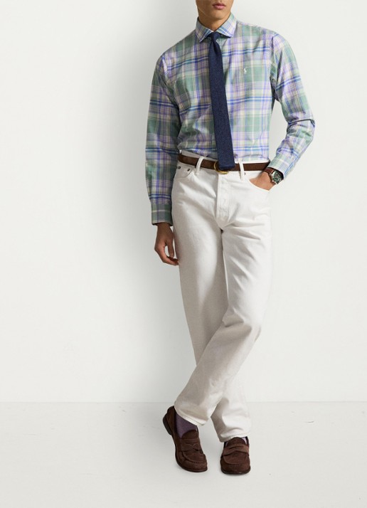Ralph Lauren Oxford custom fit overhemd met ruitdessin - voorkant 2 faded mint / mint
