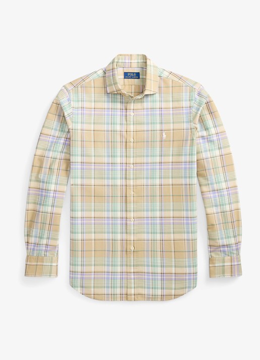 Ralph Lauren Oxford custom fit overhemd met ruitdessin - voorkant blauw
