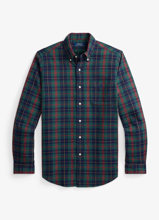 Ralph Lauren Oxford custom fit overhemd met ruitdessin - voorkant 4 navy green multi / donkerblauw