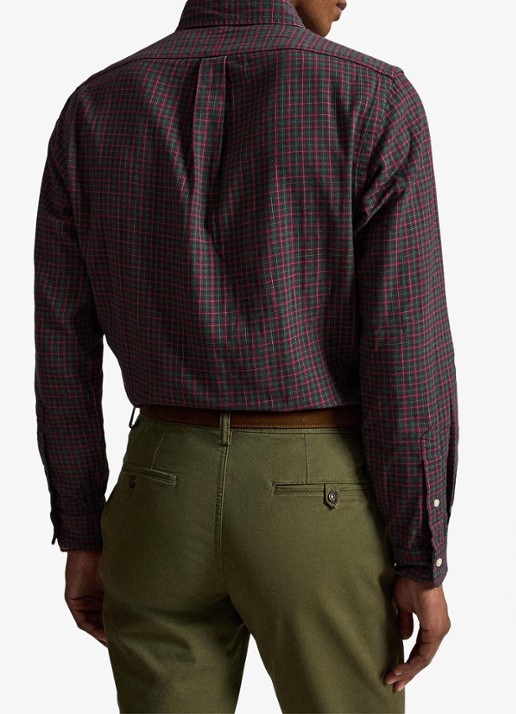 Ralph Lauren Oxford custom fit overhemd met ruitdessin - achterkant 5 forest red multi / rood