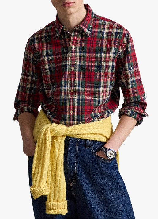 Ralph Lauren Oxford custom fit overhemd met ruitdessin - voorkant 3 red green multi / rood