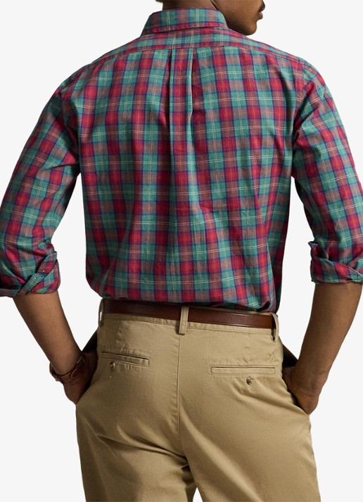 Ralph Lauren Oxford custom fit overhemd met ruitdessin - achterkant 5 green red multi / groen