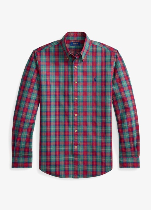 Ralph Lauren Oxford custom fit overhemd met ruitdessin - voorkant green red multi / groen