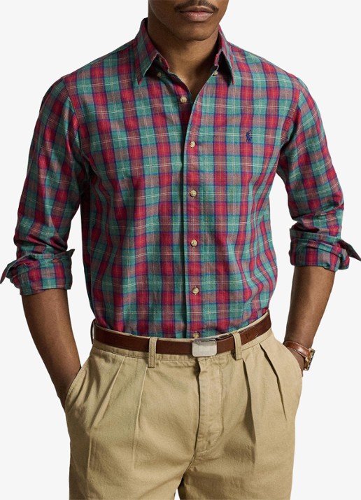 Ralph Lauren Oxford custom fit overhemd met ruitdessin - voorkant 2 green red multi / groen