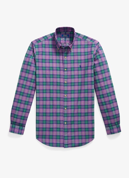 Ralph Lauren Oxford custom fit overhemd met ruitdessin - voorkant purple green multi / paars