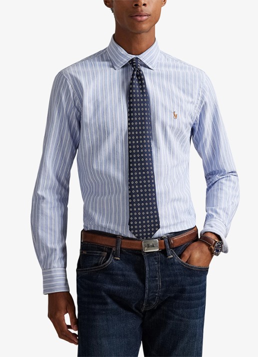 Ralph Lauren Oxford custom fit overhemd met streepprint - detail 4 blue / blauw