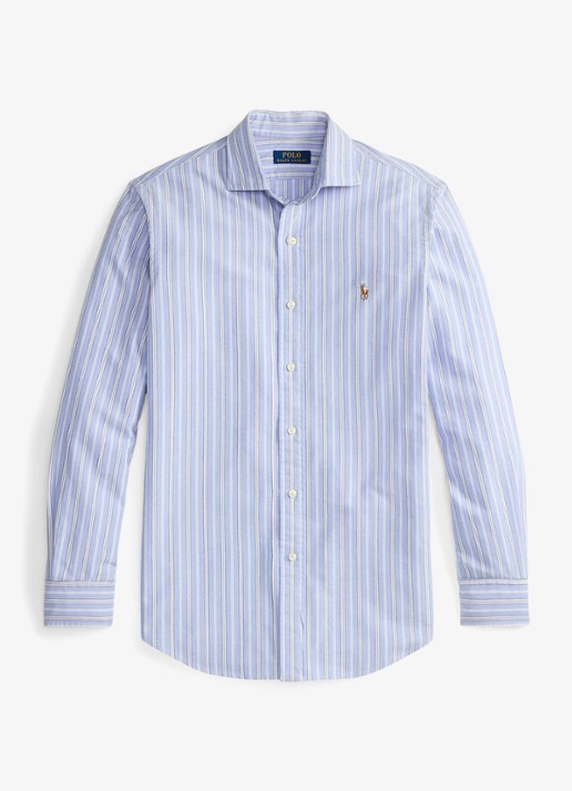 Ralph Lauren Oxford custom fit overhemd met streepprint - voorkant blue / blauw
